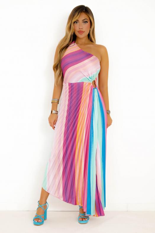 Robe Plissée Une Manche Violet 