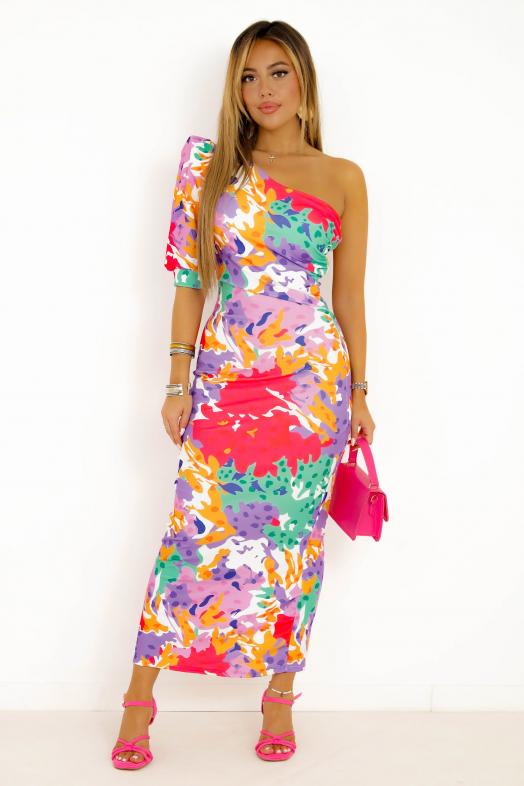 Robe Une Manche Imprimée Violet